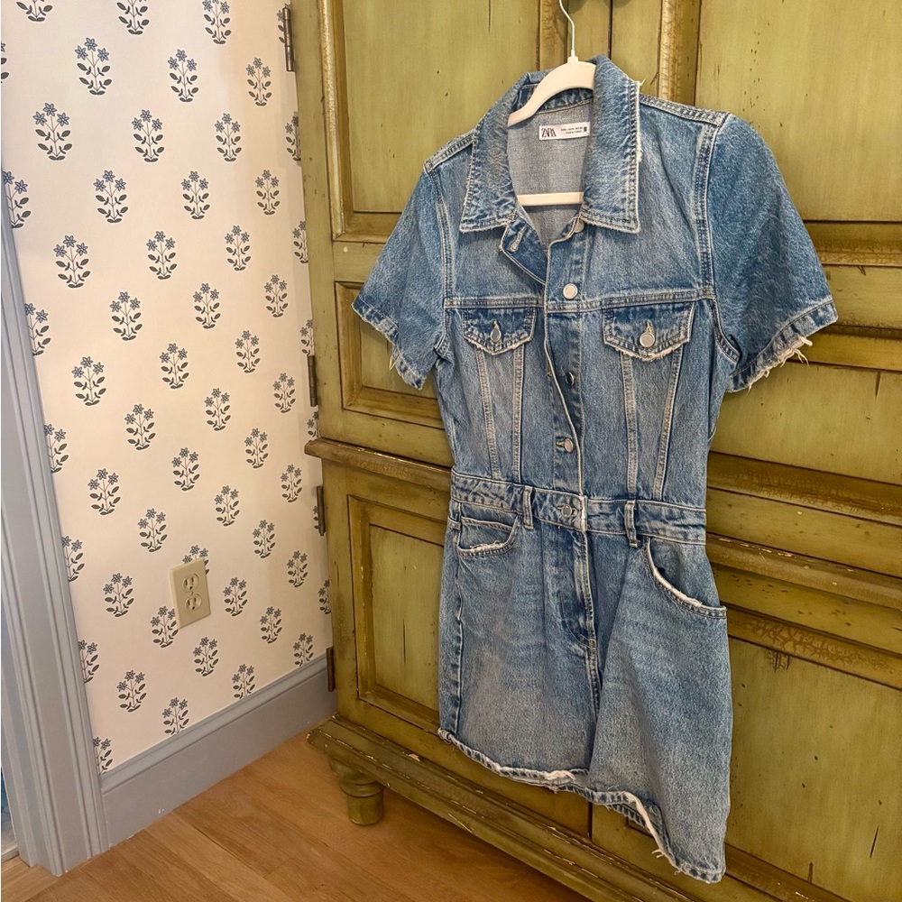 Zara Blue Denim Short Sleeve Jumpsuit